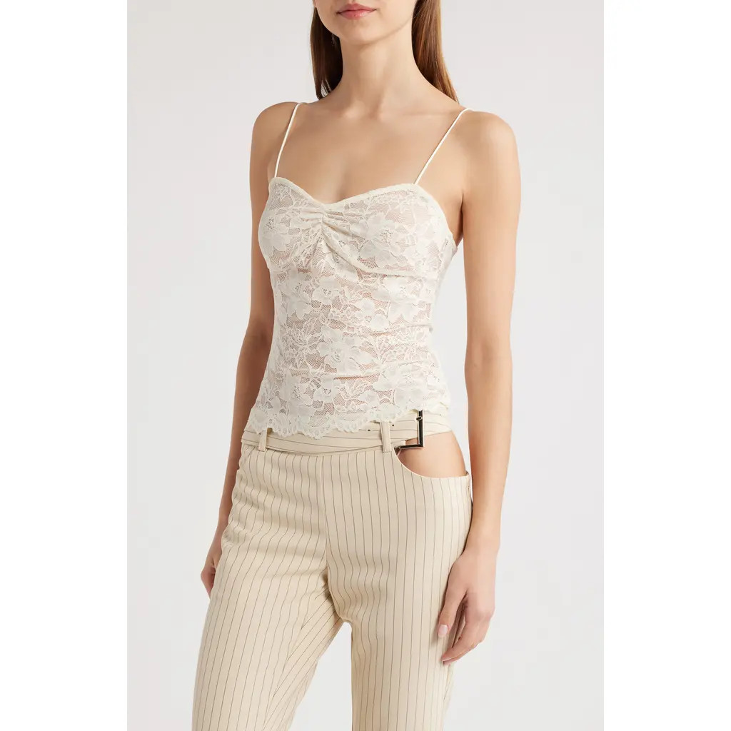 LIONESS Yves Sheer Lace Camisole in Ivory at Nordstrom, Size Medium | Nordstrom