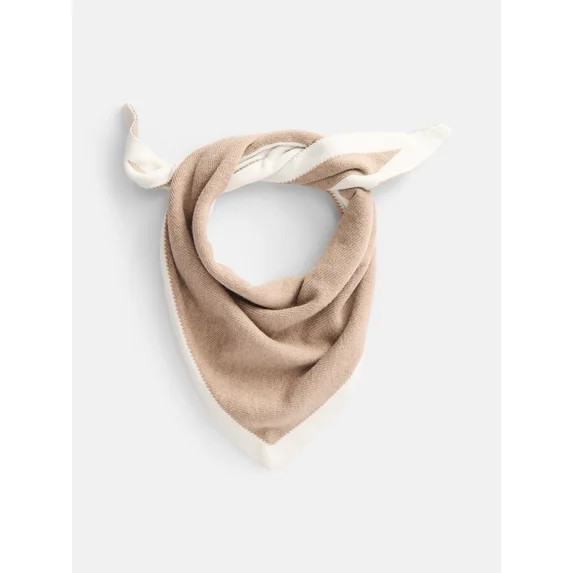 Scenario Women's Border Stripe Knit Triangle Scarf, Toasted Heather and Winter White | Walmart (US)
