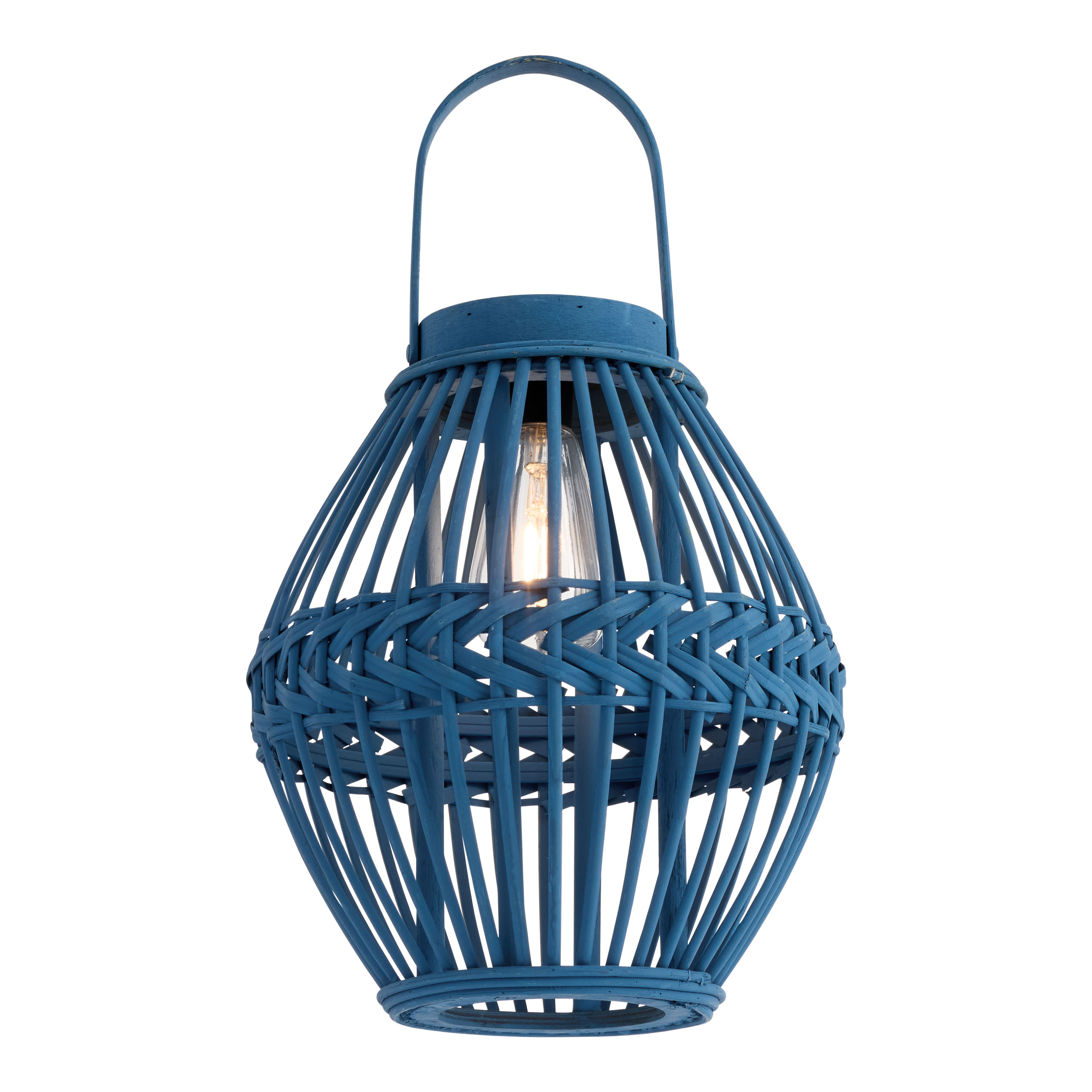 Monochromatic Treated Bamboo Open Weave Solar LED Lantern | World Market
