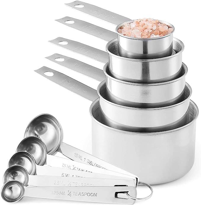 Stainless Steel Measuring Cups And Measuring Spoons 10-Piece Set, 5 Cups And 5 Spoons | Amazon (US)