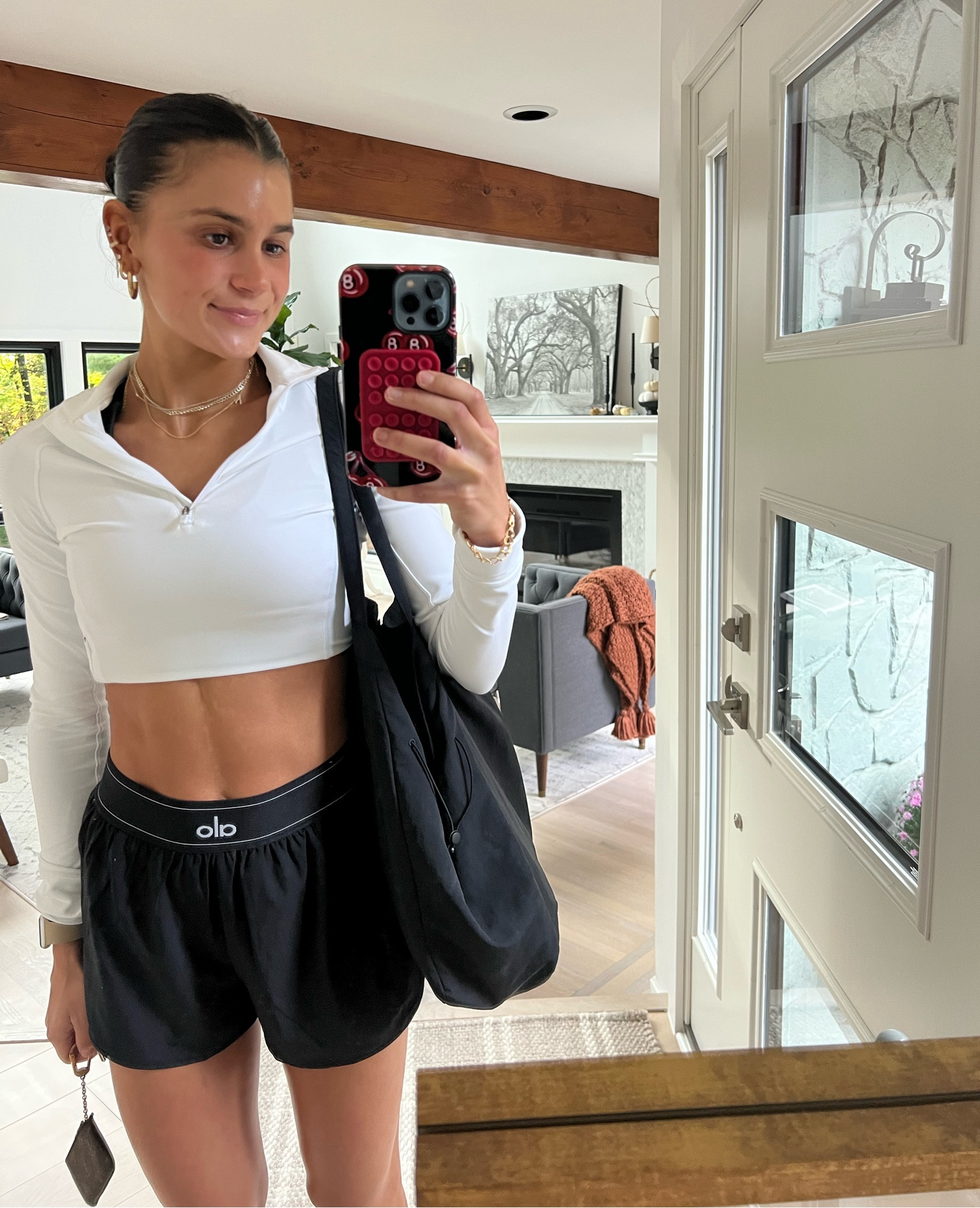 Wearing size xs in shorts, bra and quarter zip! Shorts are out of stock, unfortunately:/