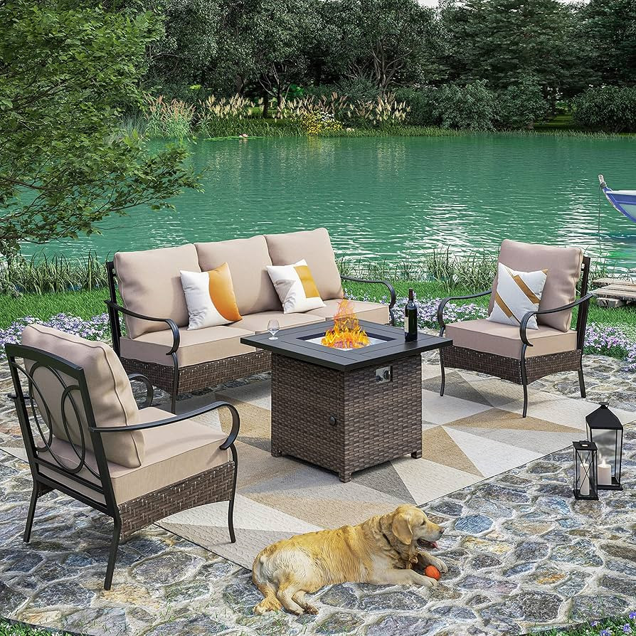 PHI VILLA Extra Large Outdoor Patio Conversation Set, Heavy Duty Outdoor Furniture Set for 5, Ove... | Amazon (US)