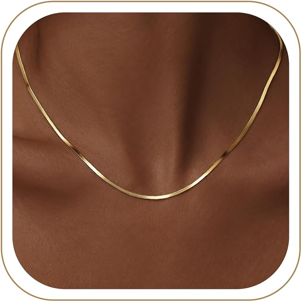 WomenGifts 14K Gold Silver Plated Herringbone Necklace for Women, Dainty Snake Chain Choker, Tren... | Amazon (US)