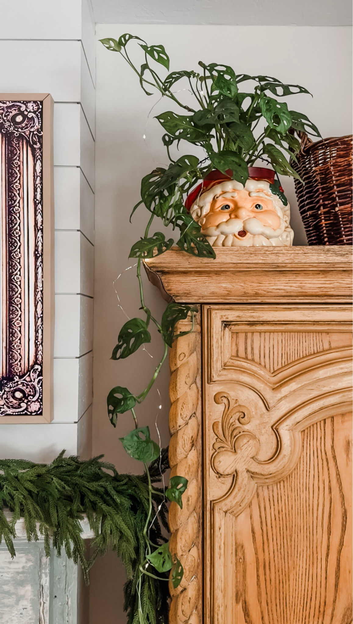 Vintage Ceramic Santa Planter Decor 🎅🤍🌿 Love this swiss cheese Monstera in a thrifted Christmas Santa head for Christmas! 

#LTKSeasonal #LTKHome #LTKHoliday