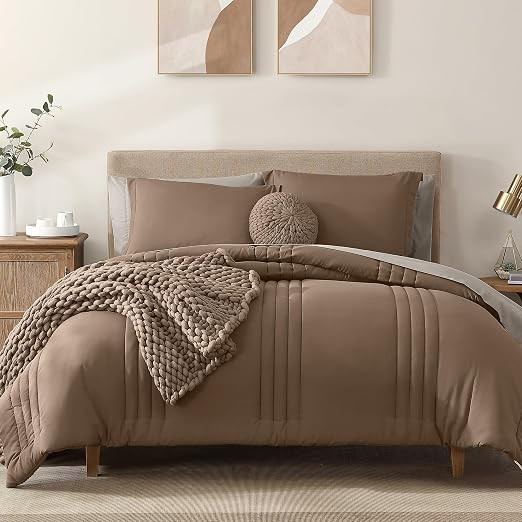 Monbix Queen Comforter Set - 7 Pieces Raw Umber Bed in a Bag Queen Bedding Sets with Comforters, ... | Amazon (US)