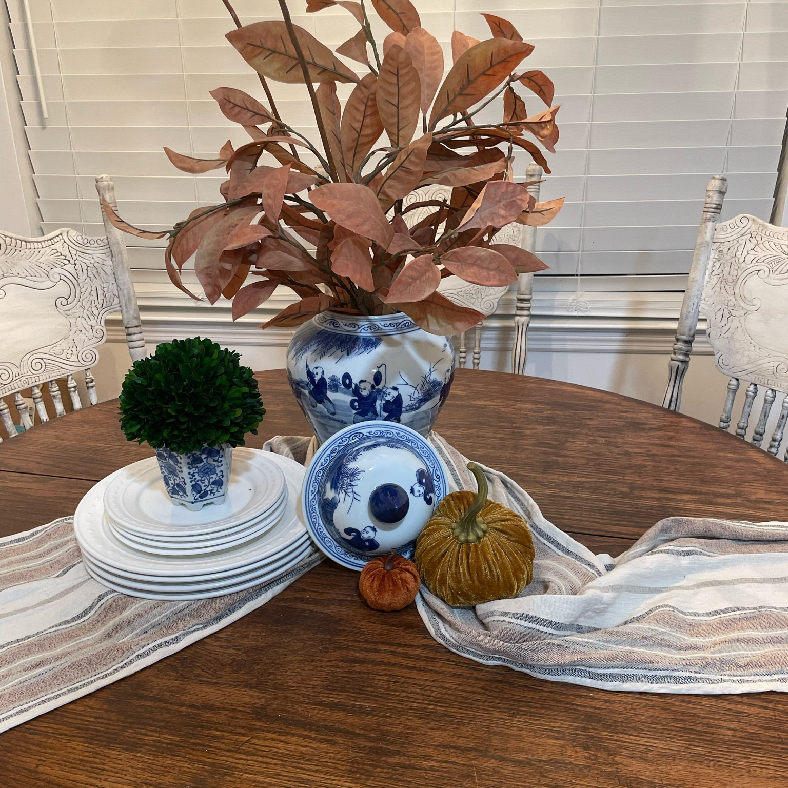 Chinoiserie fall breast area table centerpiece. 
#fall #tabledecor #falldecor #chinoiserie 

#LTKhome #LTKunder100 #LTKSeasonal