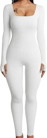 HOPYOP Sexy Long Sleeve Jumpsuit for Women, One Piece Ribbed Workout Rompers | Amazon (US)