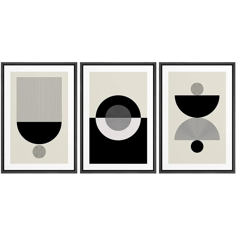 wall26 Framed Wall Art Print Set Black, Gray and White Semi Circle Variety Abstract Patterns Digi... | Walmart (US)