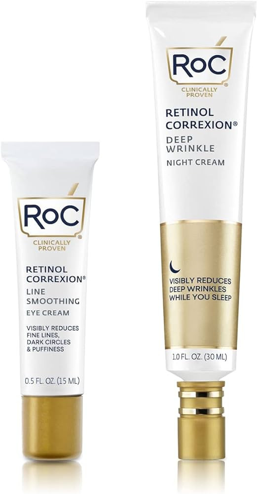 RoC Retinol Correxion Value Set Duo, Deep Wrinkle Anti-Aging Night Face Cream + Daily Under Eye C... | Amazon (US)