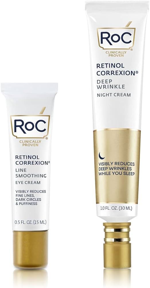 RoC Retinol Correxion Value Set Duo, Deep Wrinkle Anti-Aging Night Face Cream + Daily Under Eye C... | Amazon (US)
