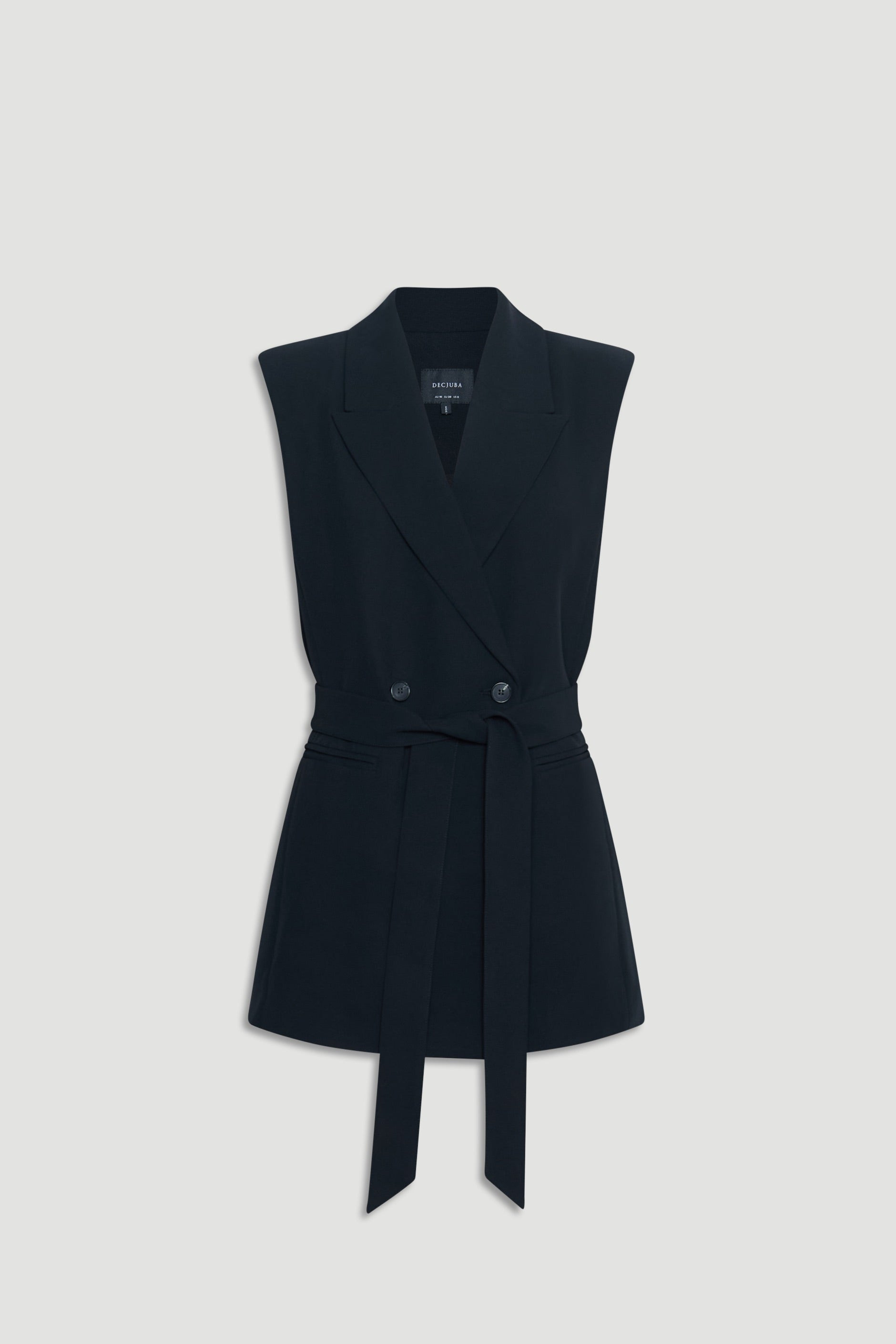 Annabelle Longline Belted Vest - Black | DECJUBA