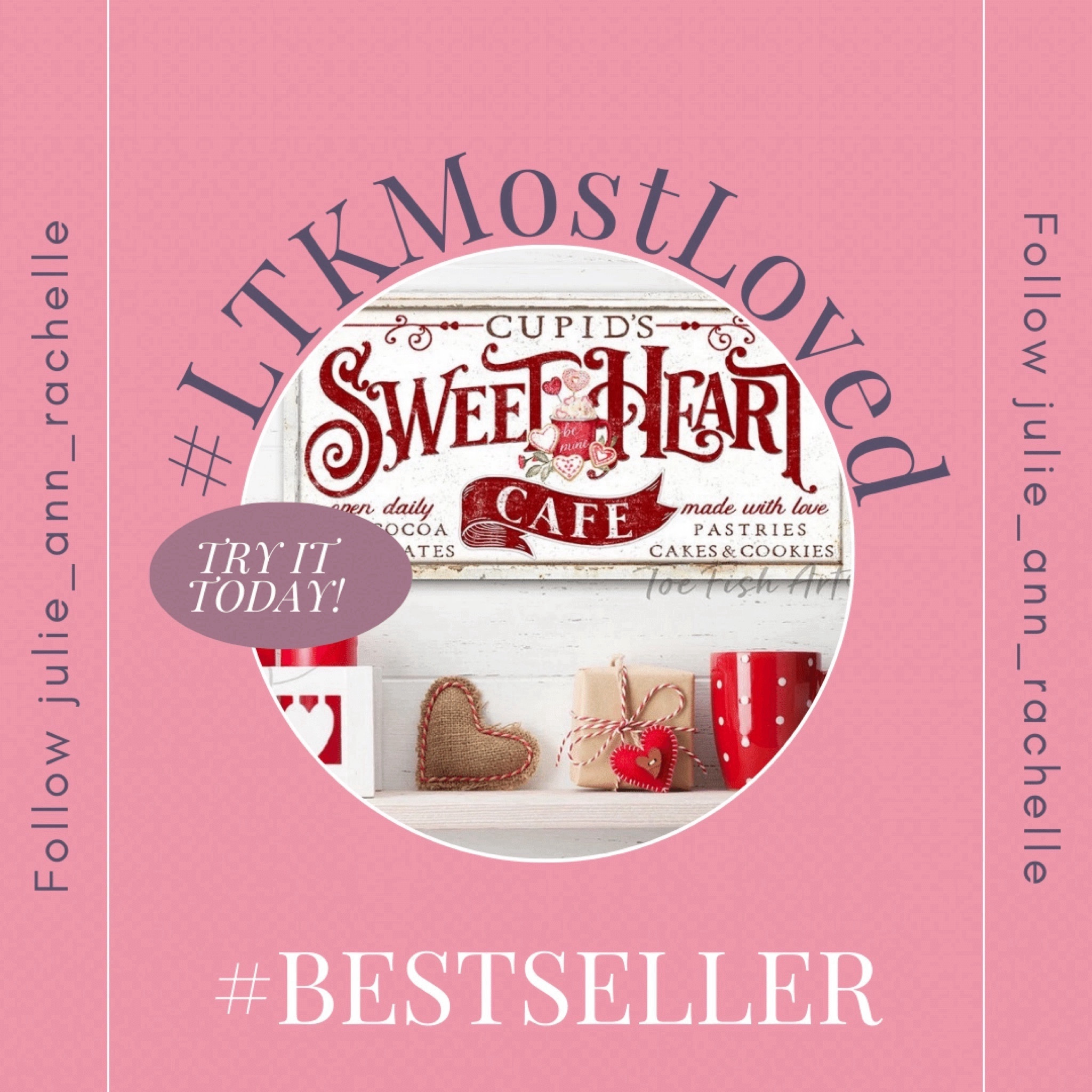Only 2 left, in 20 carts
Cupid's Sweetheart Cafe Cocoa Bar Valentines Day Sign Modern Farmhouse Wall Decor & Customized Sign Vintage Style Kitchen Art Canvas Print

Be surrounded by decor you LOVE!™ — At ToeFishArt, we make finding the best home furnishings easy. You want personalized, custom wall art and decor. — Our experts with decades of experience design that for you, in every style imaginable! — From modern and rustic farmhouse, to cottagecore, vintage, retro, industrial, Americana, primitive, country, western cowboy, coastal, boho, minimalist and more! Toe Fish Art has been featured in Better Homes & Gardens, Cottages & Bungalows, Country Sampler and American Farmhouse Style magazines, to name a few.

See this in the MY HOME collection in my profile 

Follow @julie_ann_rachelle
Visit julieannrachelle.com
Search #julieannrachelle 
Thanks for your support!

#LTKMostLoved #LTKhome #LTKsalealert