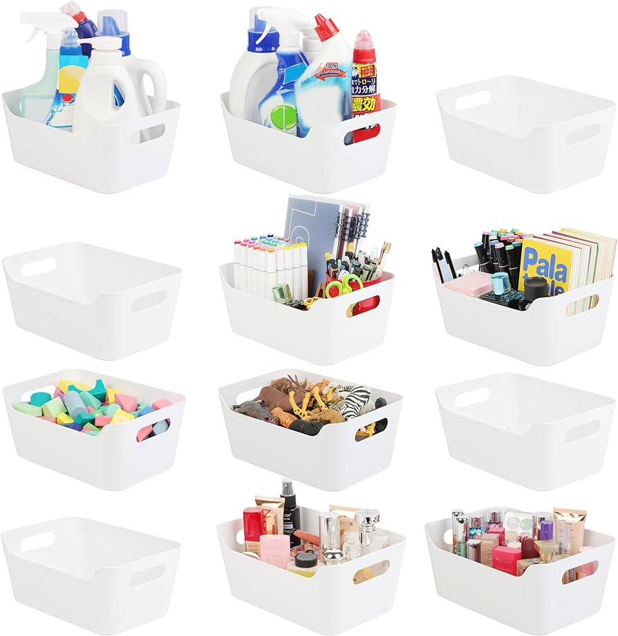Tiawudi 12 Pack Storage Bins, Plastic Storage Containers, Multi-Use White Organizer Bins for Cabi... | Amazon (US)
