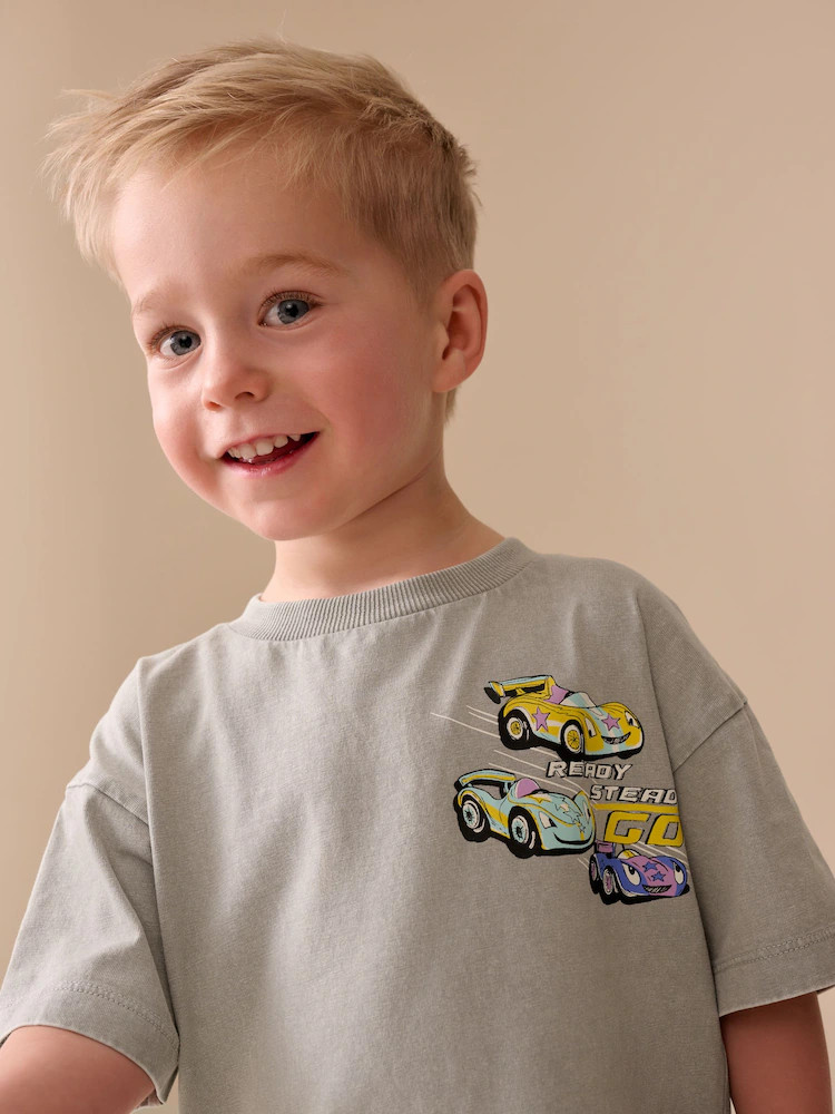 Grey Race Car Short Sleeve Back Print T-Shirt (3mths-7yrs) | Next US