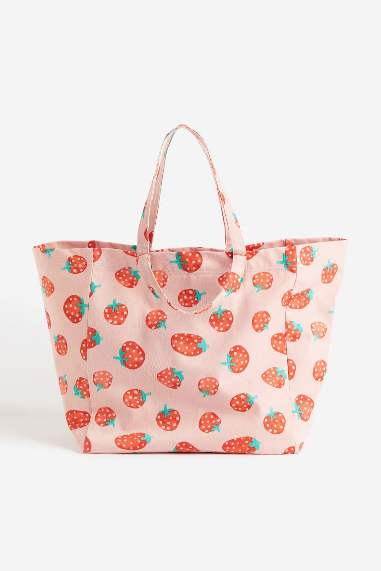 Patterned Beach Bag - Light pink/strawberries - Home All | H&M US | H&M (US + CA)