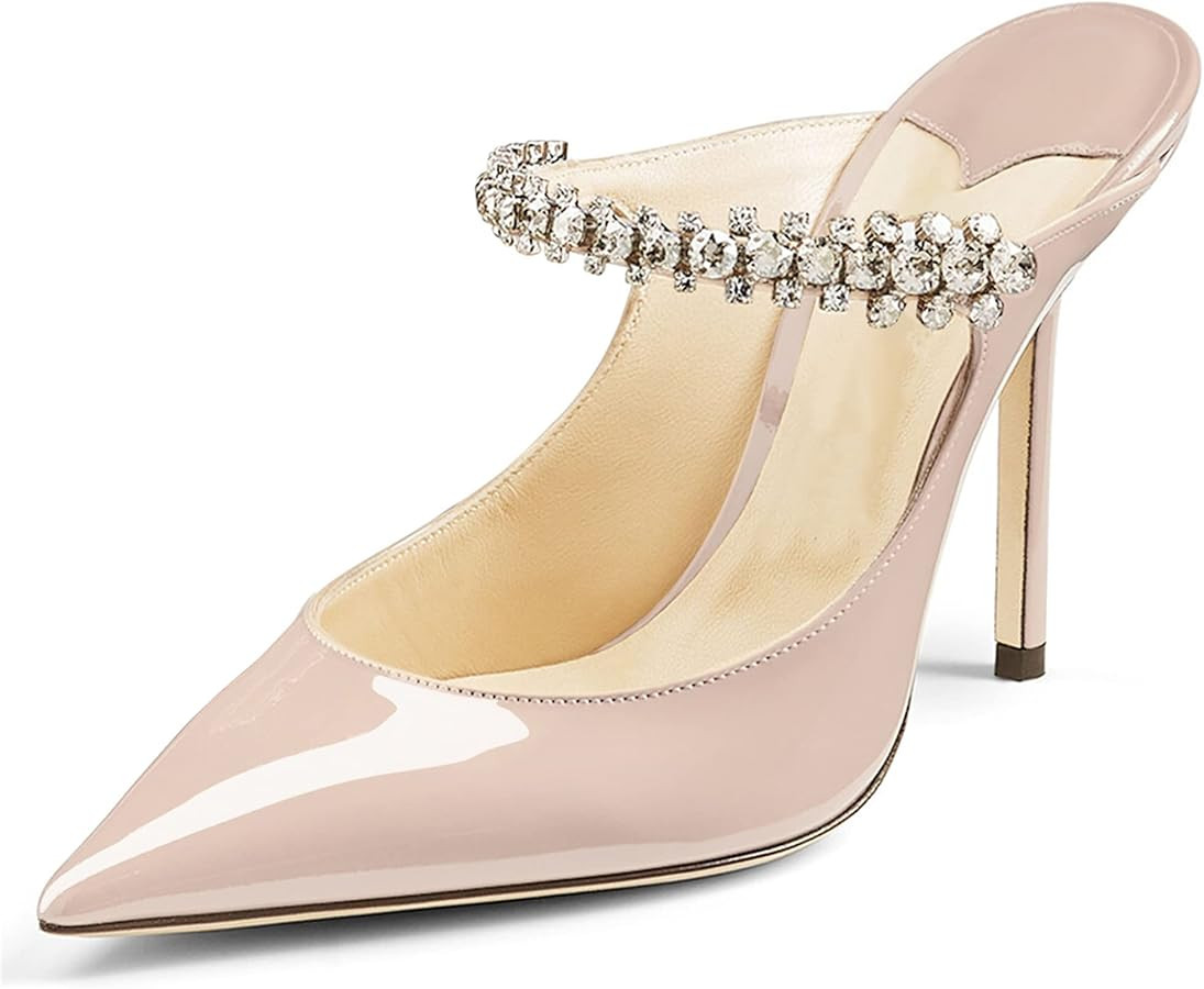Jimishow Heeled Mules for Women with Rhinestone Stiletto Closed Toe 4 inches Kitten High Heels Sa... | Amazon (US)