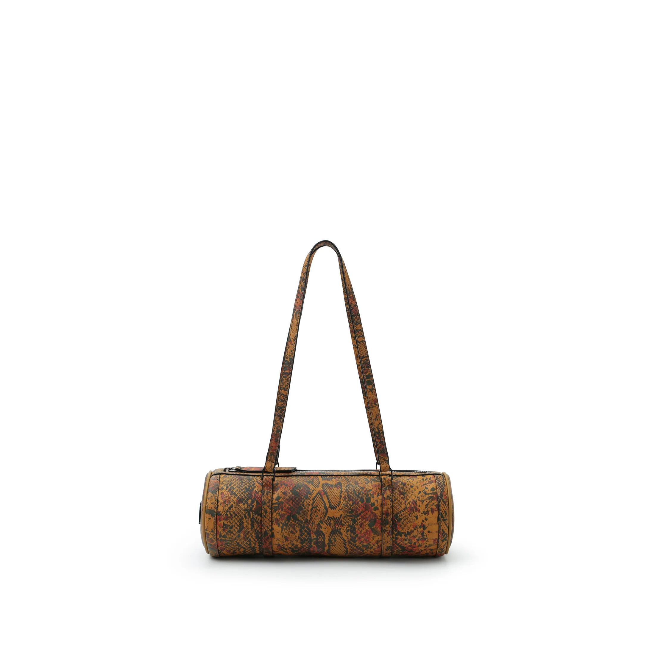 Barrel Baguette Bag - Snake Embossed Biscuit | RABEANCO
