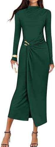 ZESICA Women's 2026 Fall Long Sleeve Bodycon Dress Mock Neck Wedding Guest Cocktail Party Long Mi... | Amazon (US)