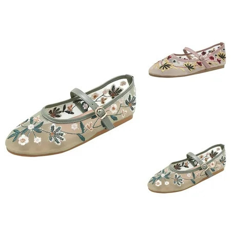 Flower Embroidery Mesh Shoes Fall Retro Women's Mesh Shoes Lightweight Fashion Breathable One Word Ballet Flat Shoes | Walmart (US)