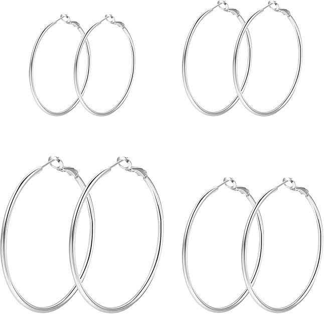 4/5/6 Pairs Stainless Steel 30/40/50/60/70 mm Silver 14K Gold Hoop Earrings for Women Hypoallerge... | Amazon (US)