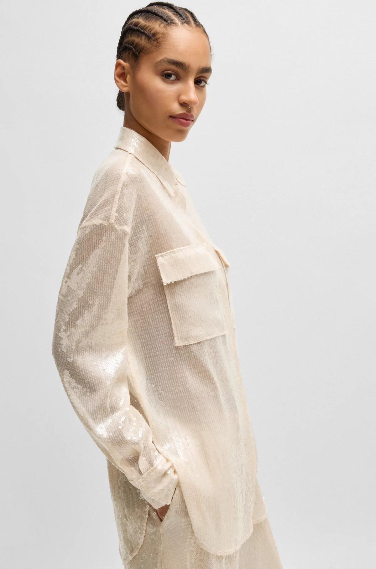 BOSS - Relaxed-fit blouse with sequins and point collar | Hugo Boss (US)