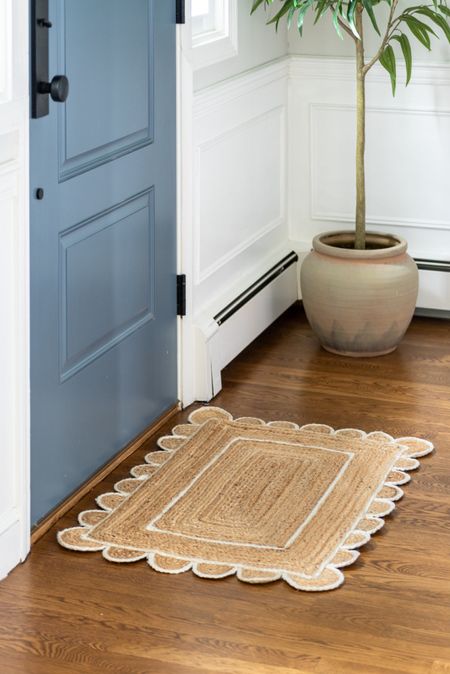 Pretty scalloped woven doormat and artificial tree for your coastal style entryway home decor

#LTKHome #LTKFamily
