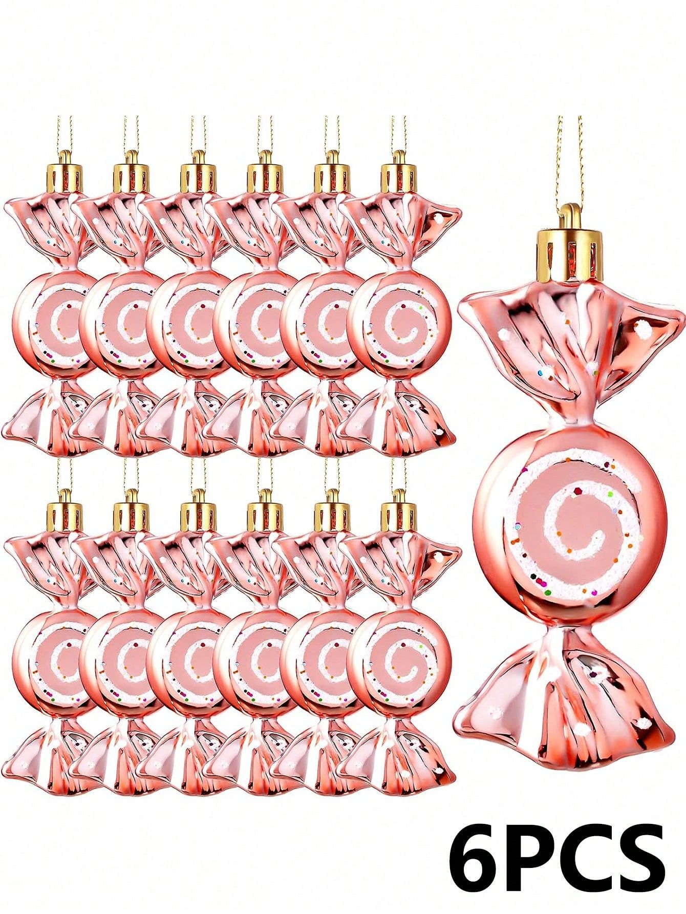 6pcs Christmas Decoration Set : Painted Plastic Flat Candy Ball, Christmas Tree Ornament Lollipop... | SHEIN