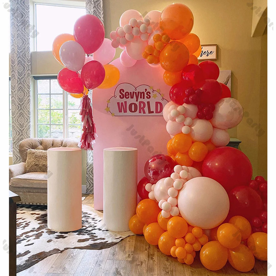 123pcs Orange Pink Red Balloons Garland Arch Kit Baptism Girl Baby Shower 1st 2nd Birthday Party ... | Etsy (US)