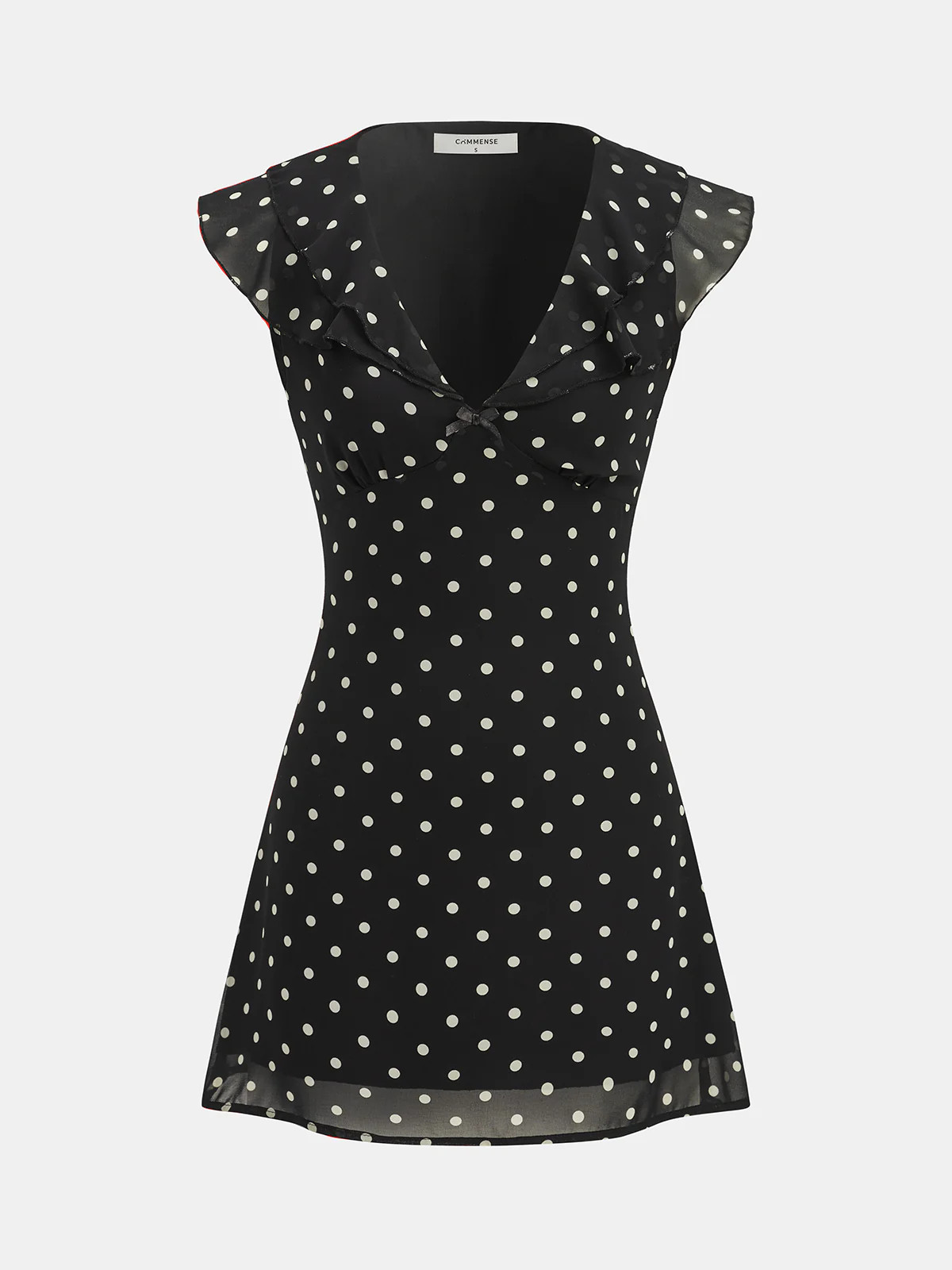 Polka Dot V-Neck Ruffle Dress | Commense