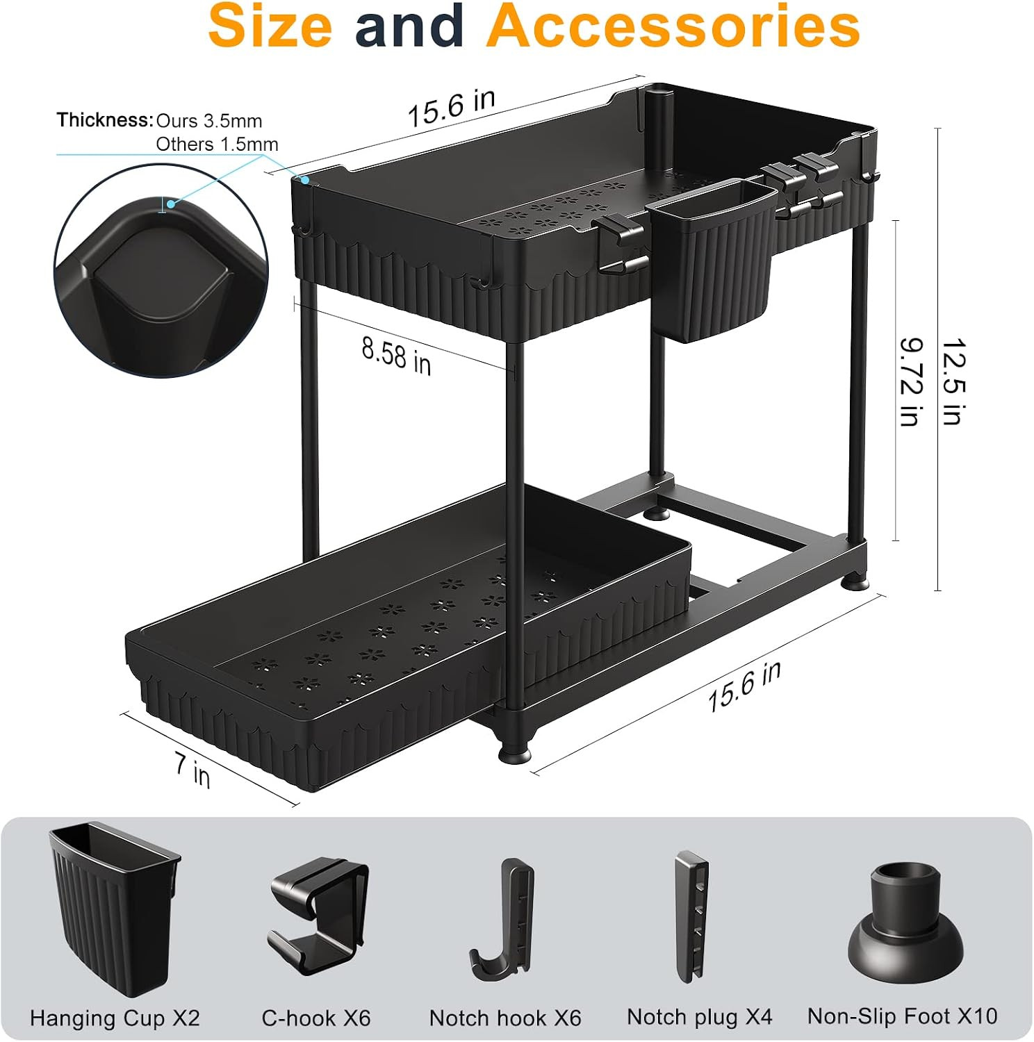 2 Pack Under Sink Organizers and Storage, 2 Tier Sliding Bathroom organizer,Multi-Use Under Kitch... | Amazon (US)