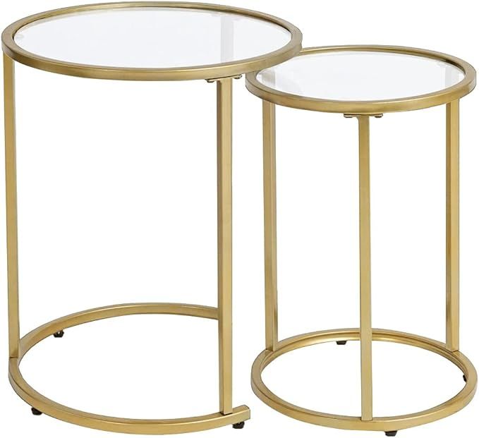 Round Glass Gold Nesting Side End Tables Set of 2, Small Stacking Coffee Table for Small Space Li... | Amazon (US)