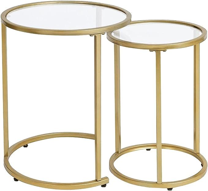 Round Glass Gold Nesting Side End Tables Set of 2, Small Stacking Coffee Table for Small Space Li... | Amazon (US)