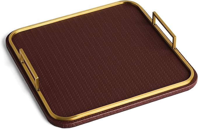 Preston Lane Mayfair Decorative Tray – Vegan Leather with Woven Texture, Brushed Brass Handles ... | Amazon (US)