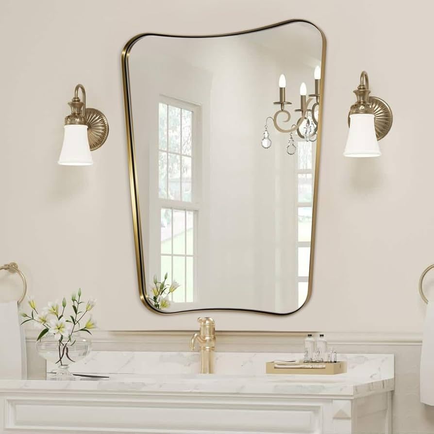 ANDY STAR Bathroom Vanity Mirror, Brushed Gold Mirror for Wall, 22x30 Irregular Wall Mirror, Gold... | Amazon (US)