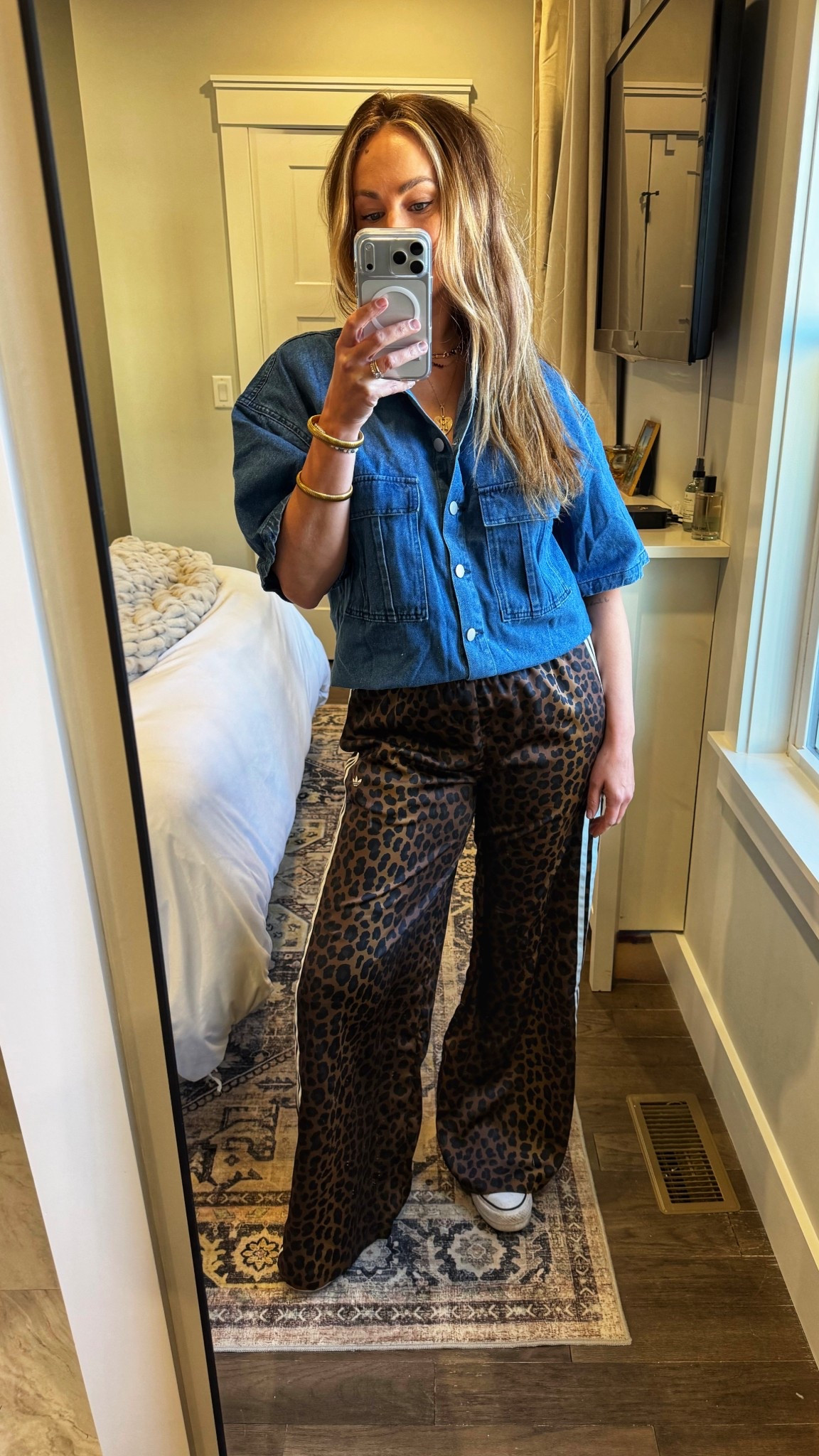 Saw a similar outfit on Pinterest and had to recreate. Loving the denim with leopard print pants. 

#LTKdayinmylife #LTKootd #LTKmomlife