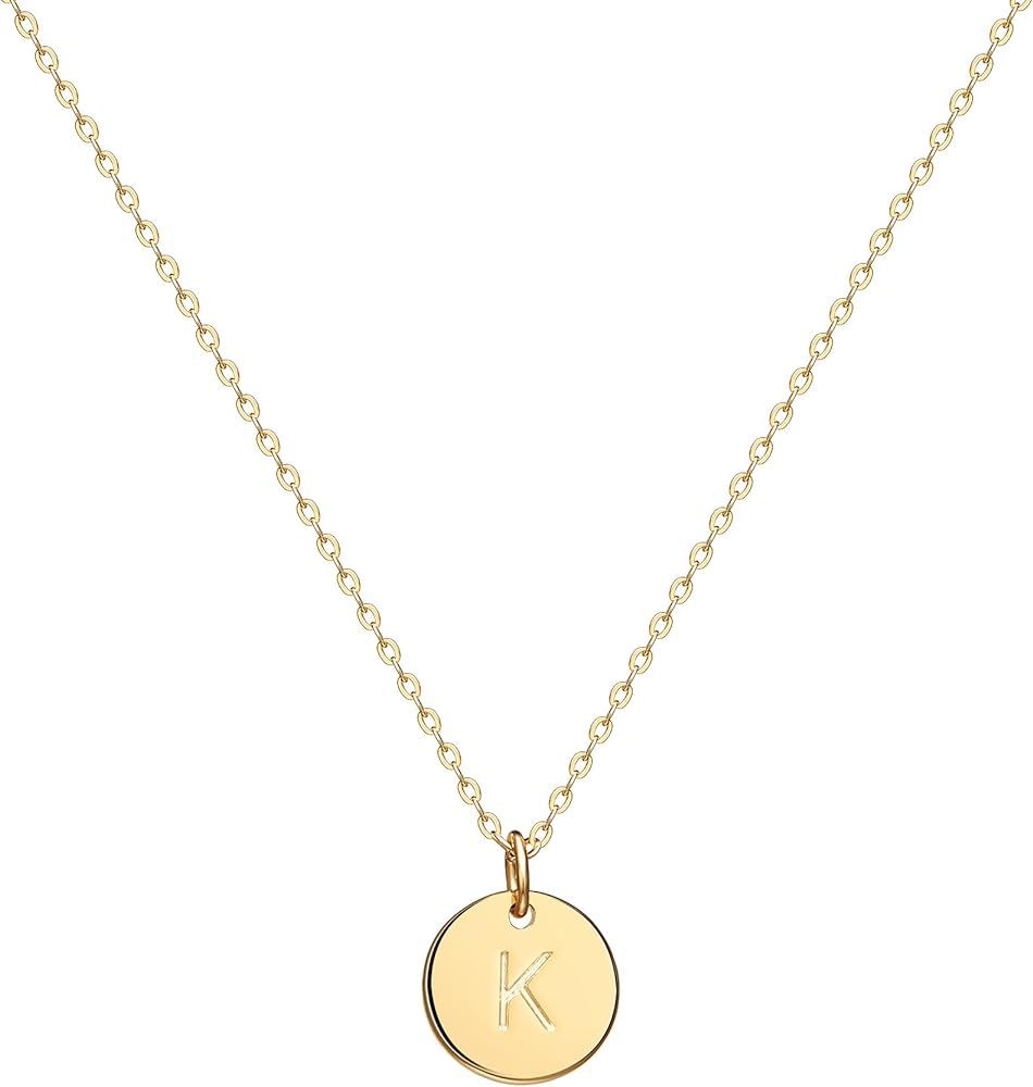 Valloey Rover Initial Necklaces for Women 14K Gold Plated Dainty Letter Necklce Round Coin Disc P... | Amazon (US)