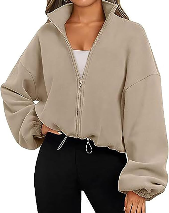 Womens Fashion Oversized Sweatshirts Zip Up Jacket Fleece Cropped Coats Teen Girls Long Sleeve St... | Amazon (US)