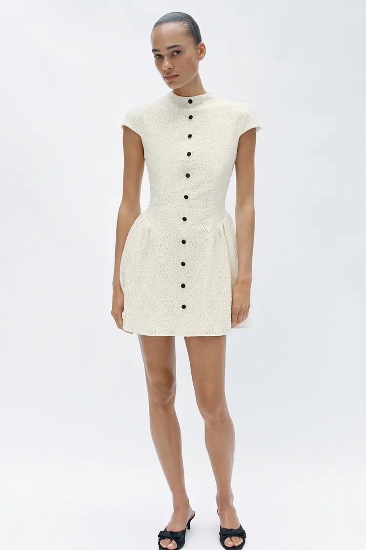 CONTRAST BUTTON LACE MINI DRESS | Zara US