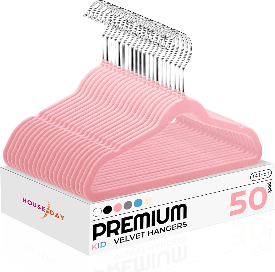 HOUSE DAY Kids Velvet Hangers 50 Pack, Durable Big Kids Hangers 14 Inch Hangers for Youth, Non Sl... | Amazon (US)