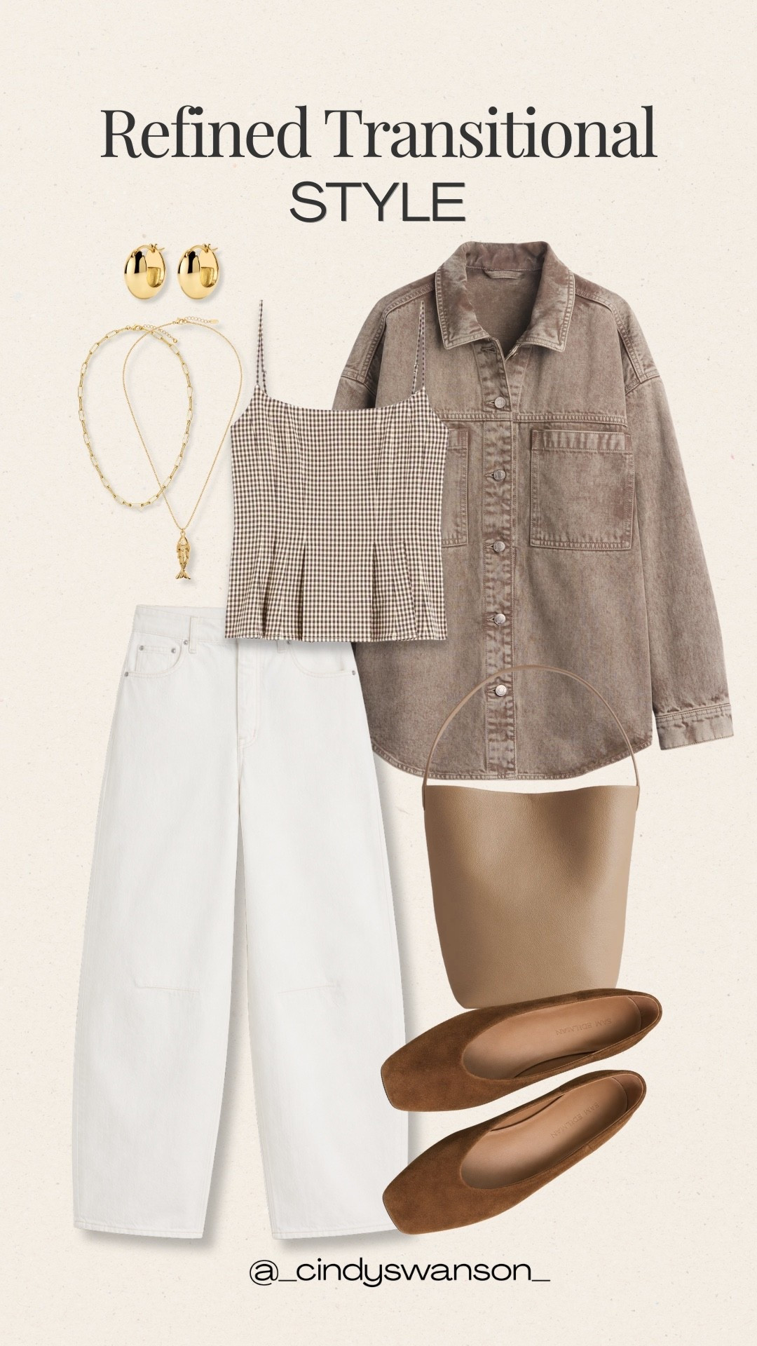 This is such an easy way to make white jeans feel polished for the transitional season. I love the combination of the soft taupe denim jacket, gingham top, and brown accessories—it feels classic, comfortable, and easy to mix into the rest of your wardrobe.

#LTKOver40 #LTKootd #LTKTravel