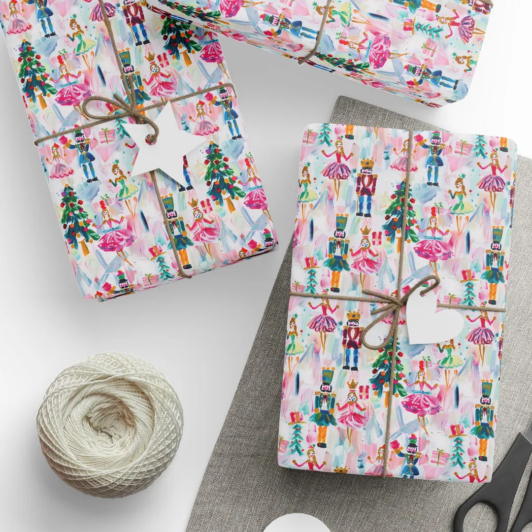 Christmas Wrapping Paper, Christmas Nutcrackers and Ballerina Wrapping Paper, Preppy Christmas Wr... | Etsy (US)