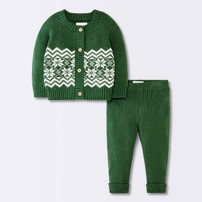 Baby 2pc Christmas Holiday Fair Isle Sweater and Pants Set - Cloud Island™ Green | Target