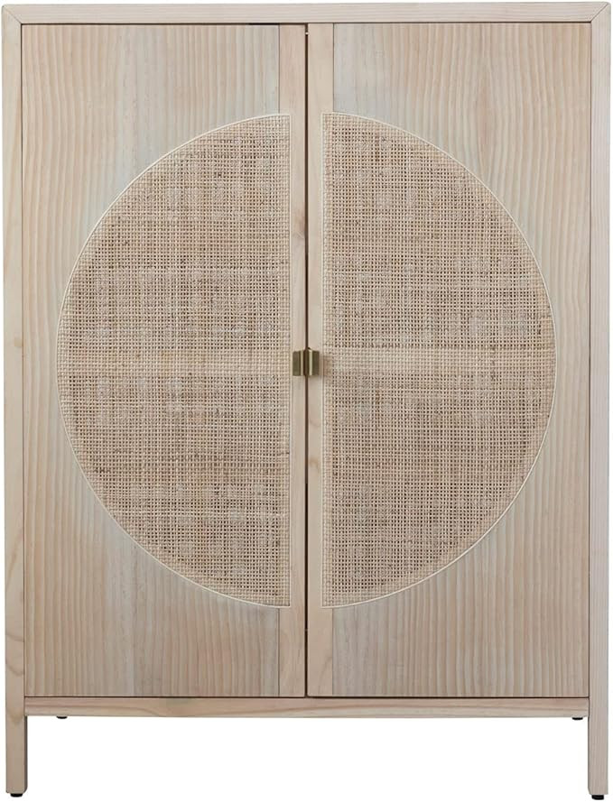 Creative Co-Op Pine Wood Doors, 2 Shelves and Caning Cabinet, 37" L x 18" W x 48" H, Beige | Amazon (US)