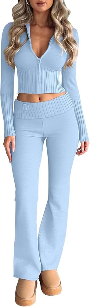 LILLUSORY 2 Piece Outfits For Women 2023 Casual Trendy Slim Fit Hooded Sweater Lounge Sets | Amazon (US)