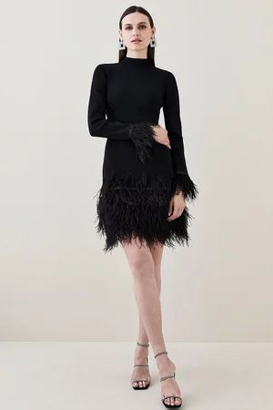 Feather Hem Knit Mini Dress | Karen Millen US