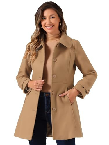 Allegra K Womens Peter Pan Collar Overcoat Fall Winter Dressy Single Breasted Long Coat Large Camel | Amazon (US)