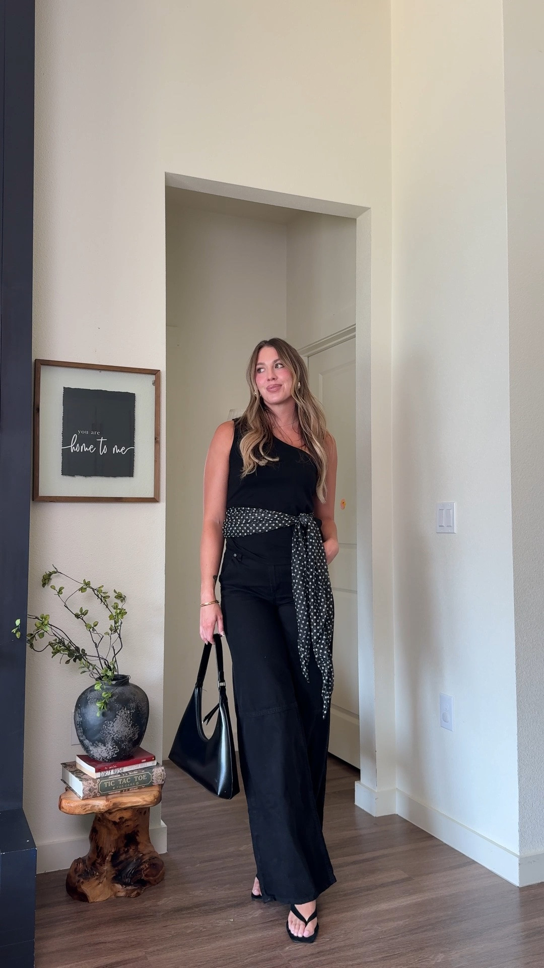 Date night outfit idea! I’m 510 wearing a small tall in jeans & medium in top (should have sized down to a 4 in top!)