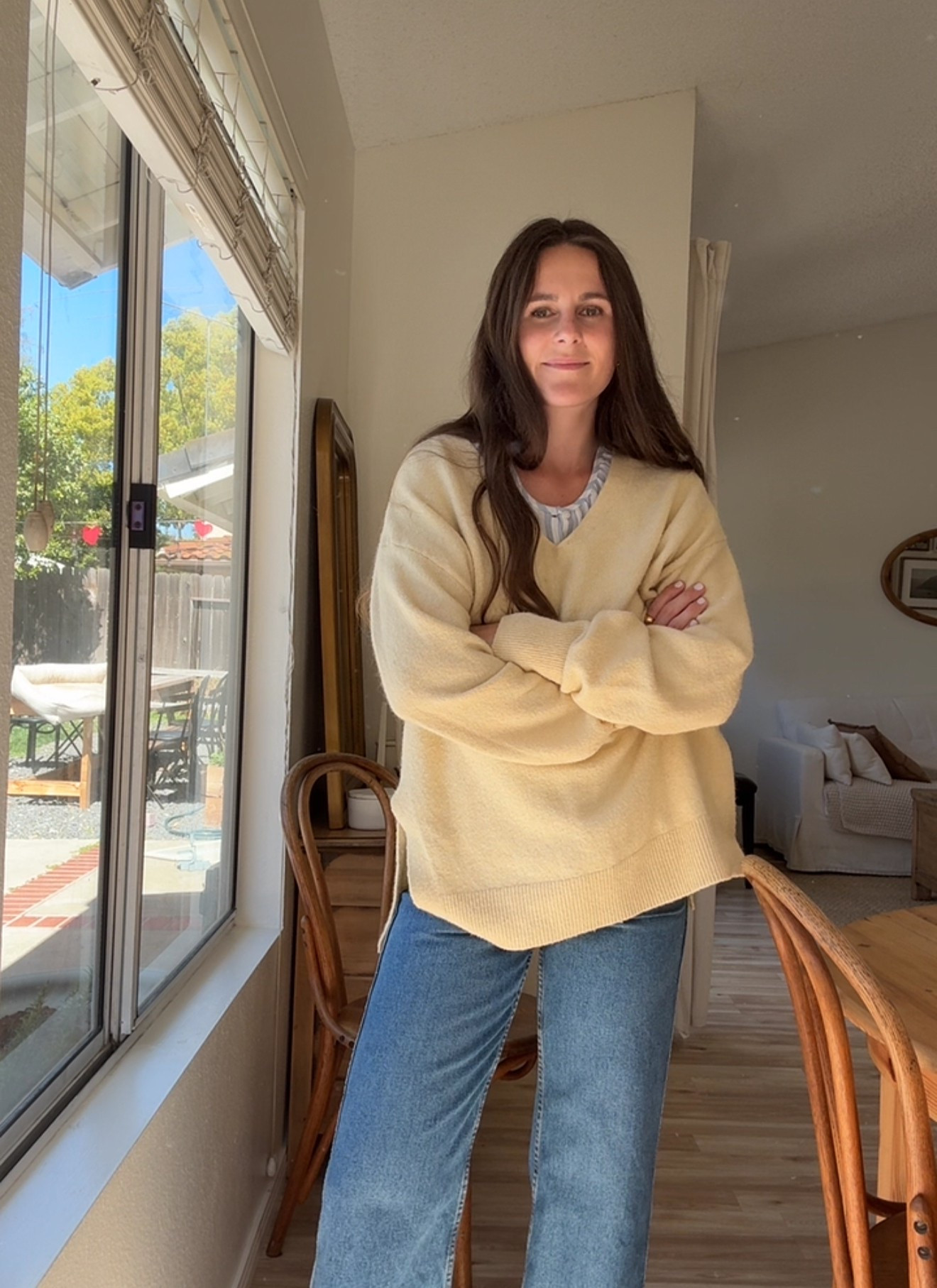 yellow sweater is thrifted but here’s some similar ones! top is Levi’s, 100% cotton, and under $30! 

Jeans are sezane le crop🤍

#LTKFamily #LTKStyleTip #LTKFindsUnder100