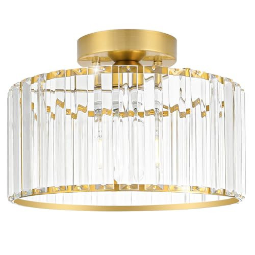Crystal Ceiling Light Fixture, Modern Semi Flush Mount Ceiling Light, Gold Hallway Lighting Fixtures Chandelier for Kitchen, Close To Ceiling Light Fixtures for Entryway Bedroom, 1-Light, 11Inch | Amazon (US)