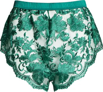 KILO BRAVA Satin Trim Embroidered Mesh Boyshorts | Nordstrom | Nordstrom